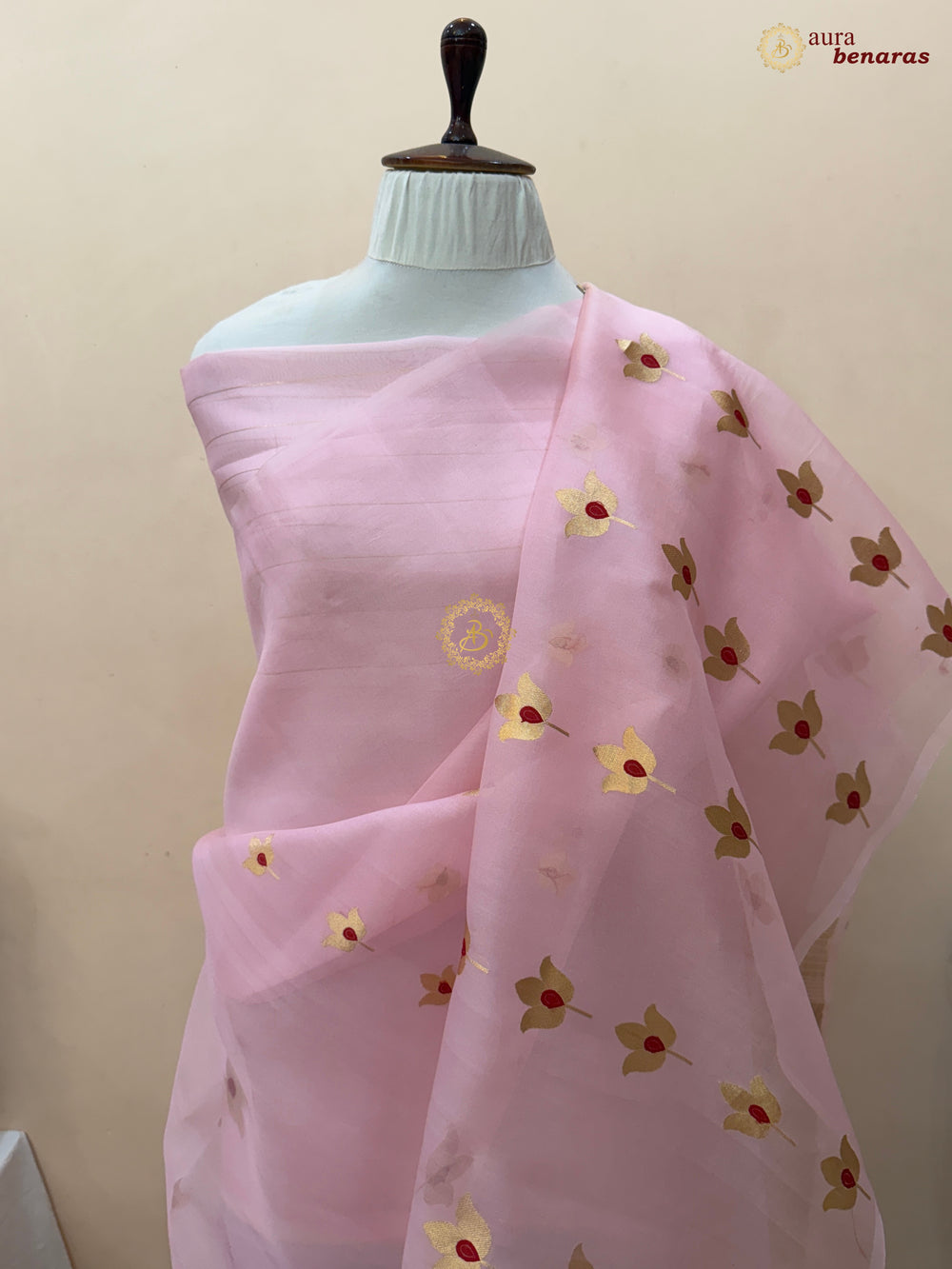 Baby Pink Pure Kora Silk Banarasi Saree with Kadhwa Meenakari Lotus