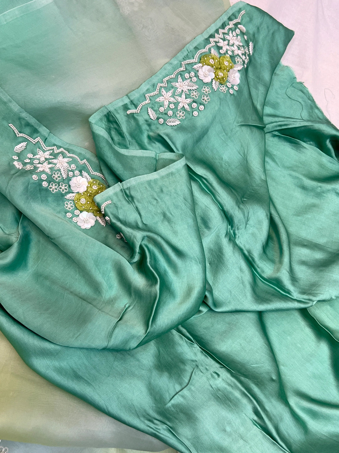 Pista Green Shaded Pure Kora Silk Saree - Aura Benaras