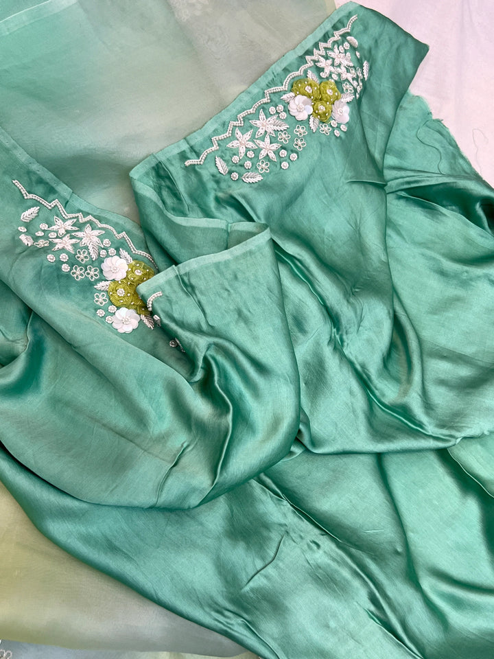 Pista Green Shaded Pure Kora Silk Saree - Aura Benaras