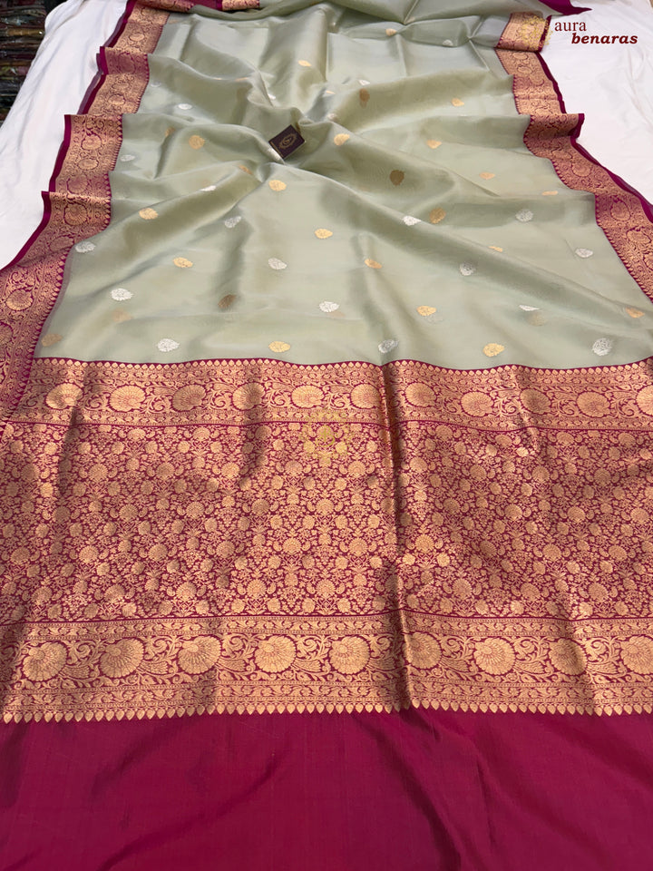 Mint Green Banarasi Handloom Kora Silk Saree