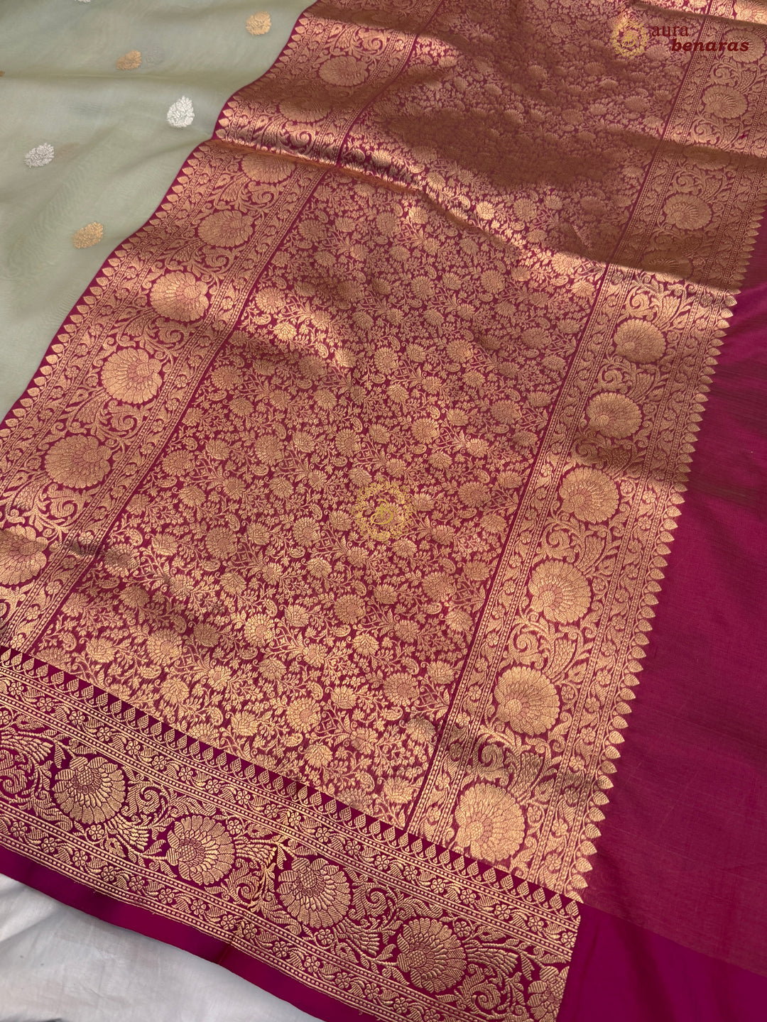Mint Green Banarasi Handloom Kora Silk Saree