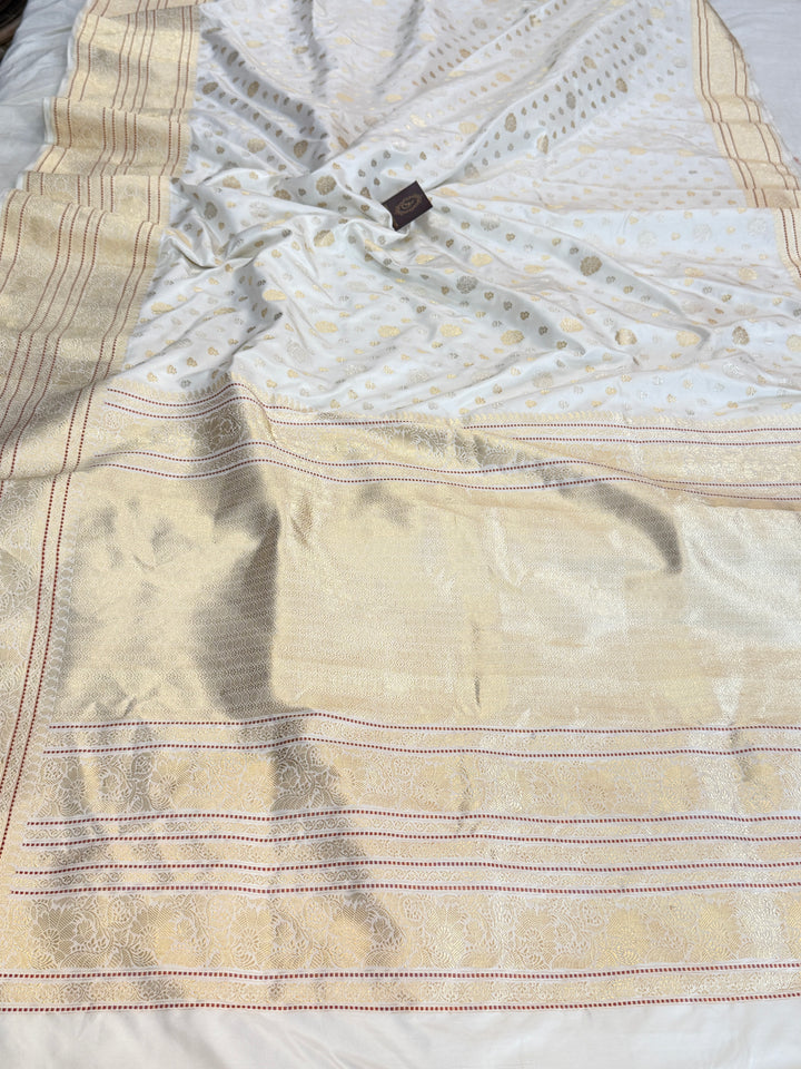 White Pure Banarasi Handloom Katan Silk Saree