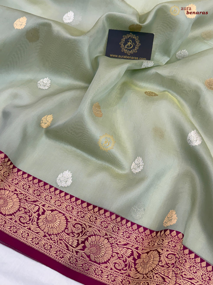 Mint Green Banarasi Handloom Kora Silk Saree