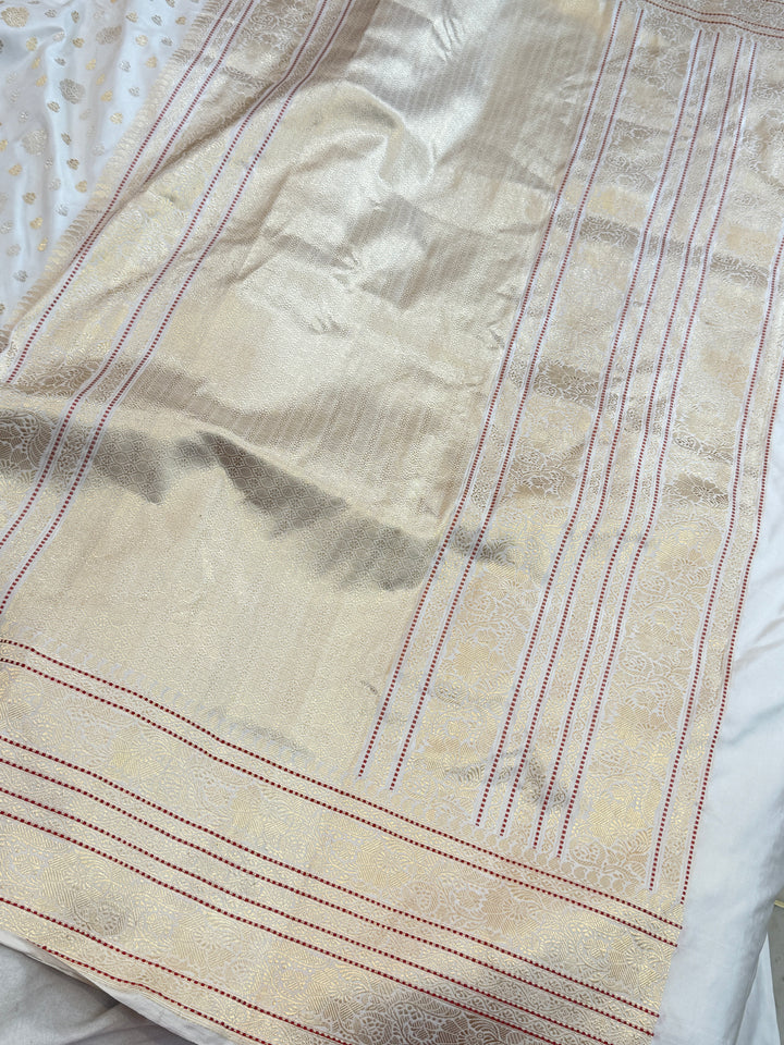 White Pure Banarasi Handloom Katan Silk Saree