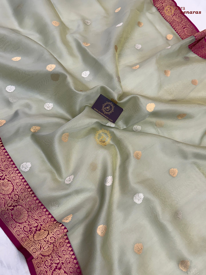 Mint Green Banarasi Handloom Kora Silk Saree