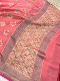 Strawberry Pink Rangkaat Pure Banarasi Khaddi Georgette Saree - Aura Benaras