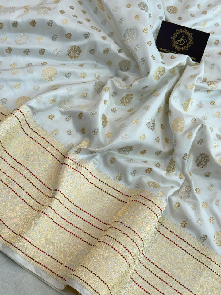 White Pure Banarasi Handloom Katan Silk Saree