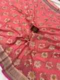 Strawberry Pink Rangkaat Pure Banarasi Khaddi Georgette Saree - Aura Benaras