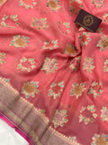 Strawberry Pink Rangkaat Pure Banarasi Khaddi Georgette Saree - Aura Benaras