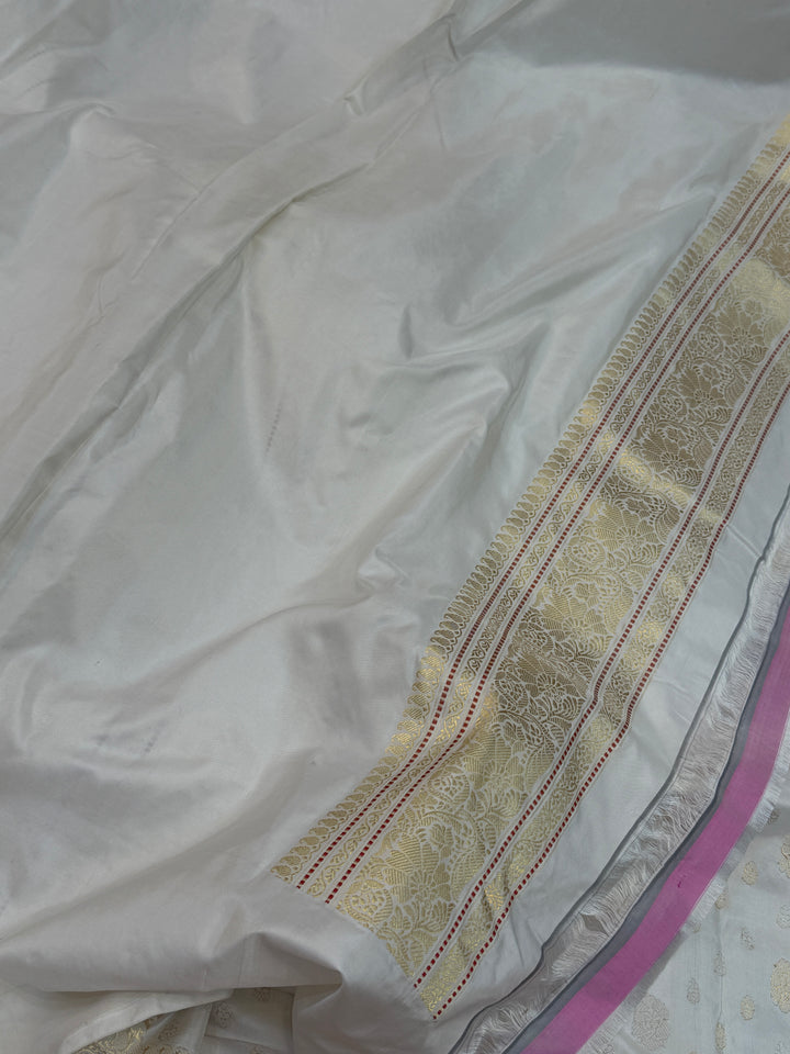 White Pure Banarasi Handloom Katan Silk Saree