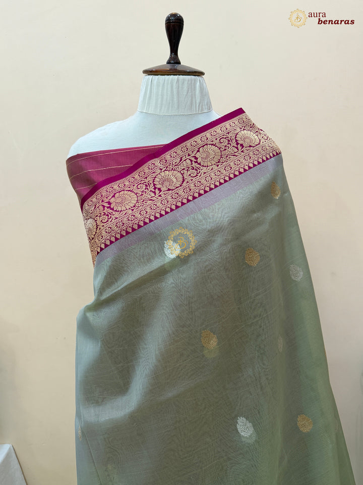 Mint Green Banarasi Handloom Kora Silk Saree