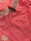 Strawberry Pink Rangkaat Pure Banarasi Khaddi Georgette Saree - Aura Benaras