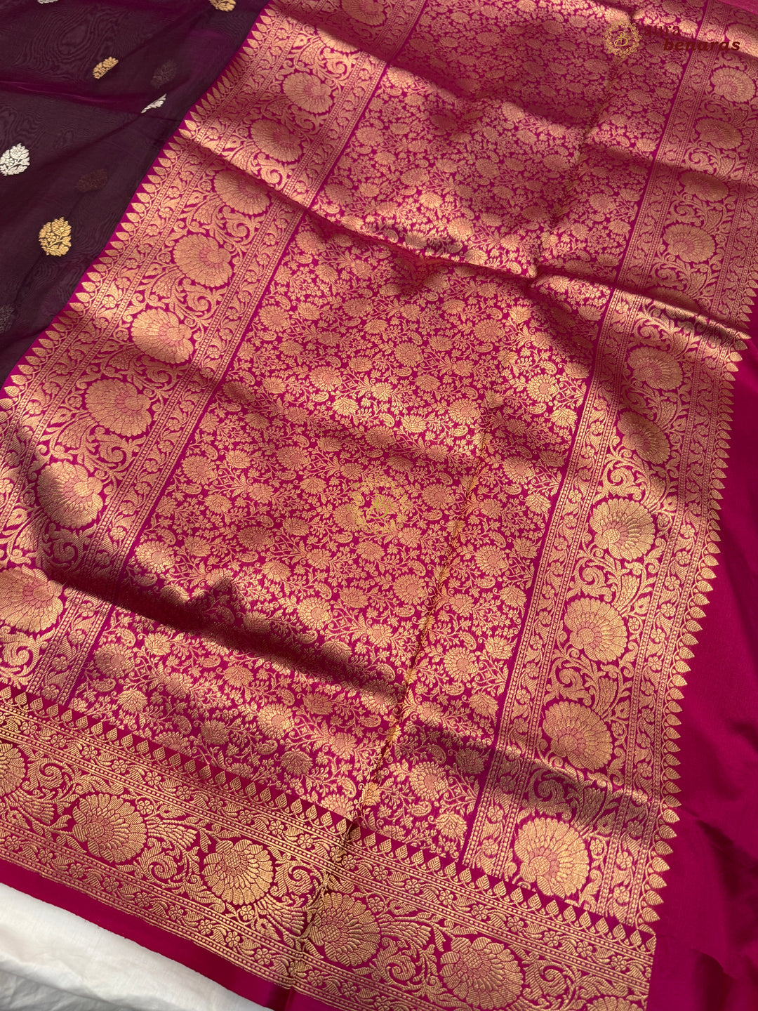 Wine Banarasi Handloom Kora Silk Saree
