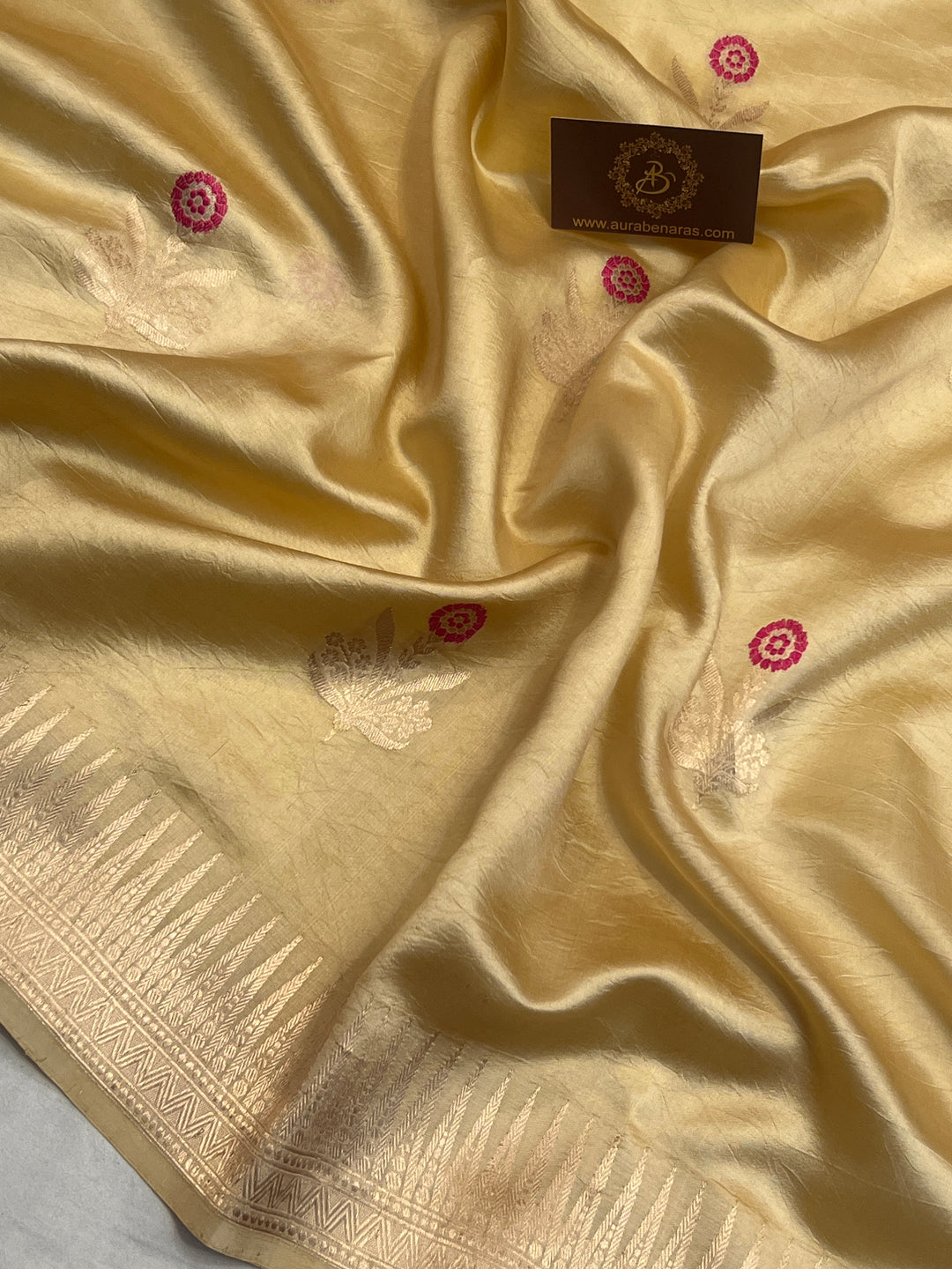 Golden Pure Banarasi Handloom Silk Saree | Aura Benaras