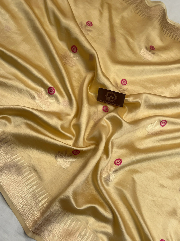 Golden Pure Banarasi Handloom Silk Saree | Aura Benaras