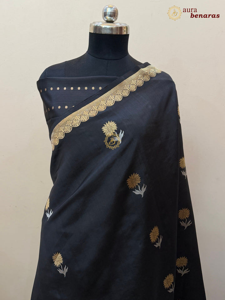 Black Pure Silk Handloom Banarasi Saree with Kadhwa Motifs