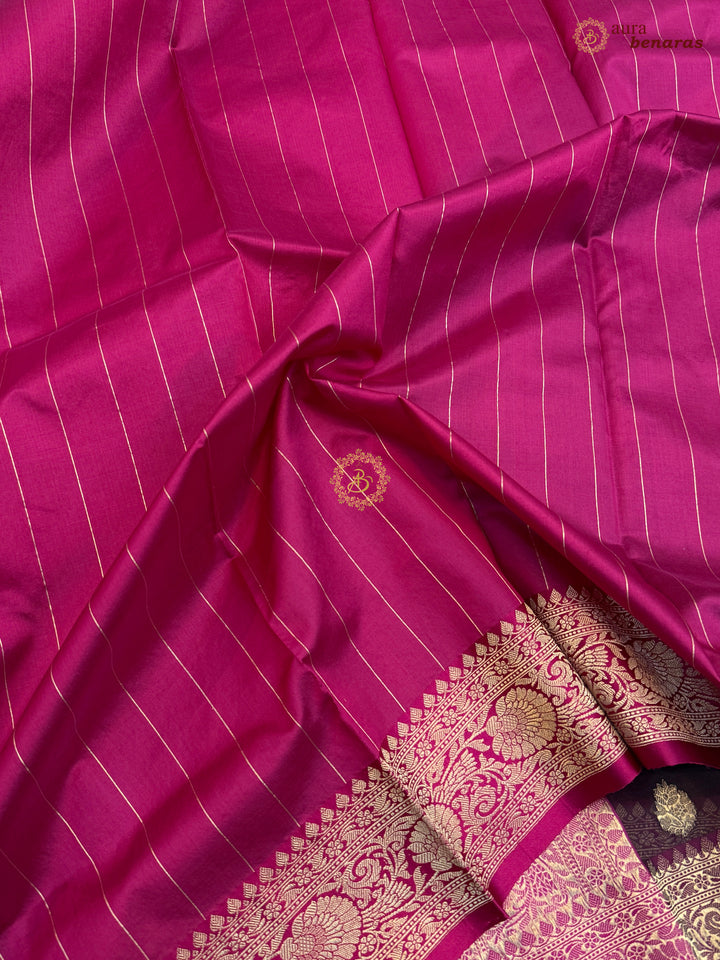 Wine Banarasi Handloom Kora Silk Saree