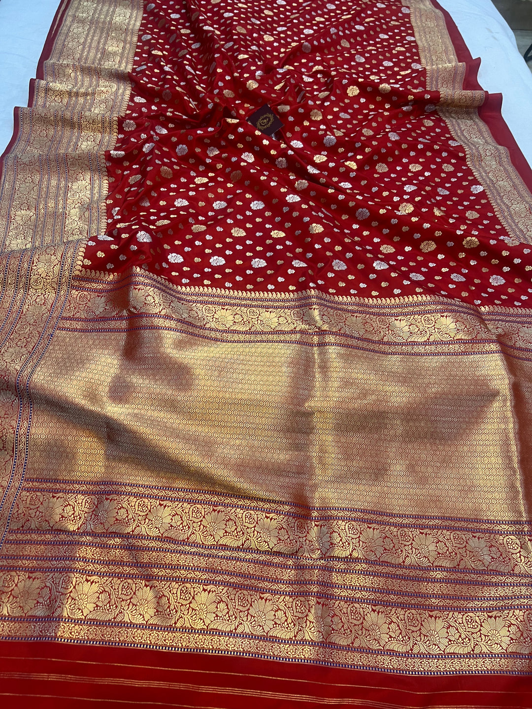 Deep Red Pure Banarasi Handloom Katan Silk Saree