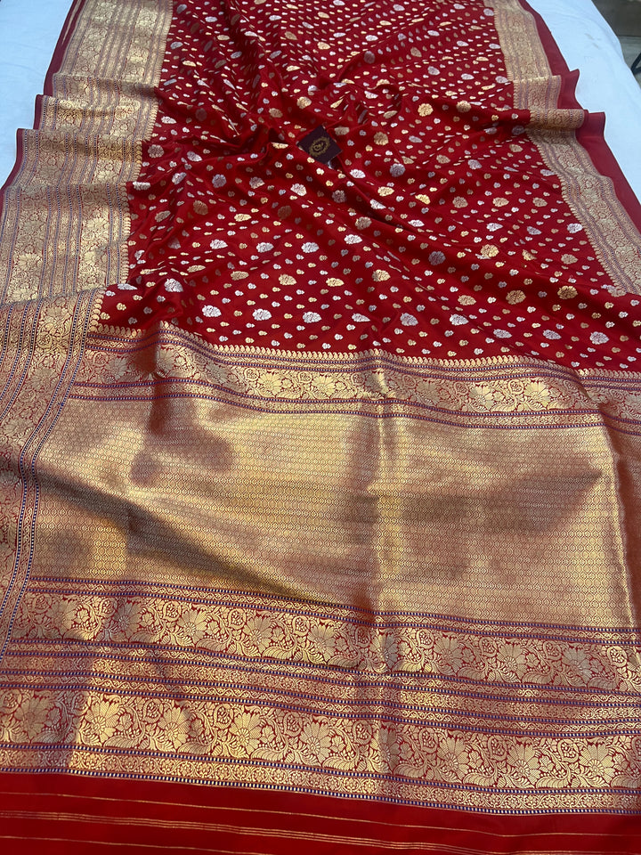 Deep Red Pure Banarasi Handloom Katan Silk Saree
