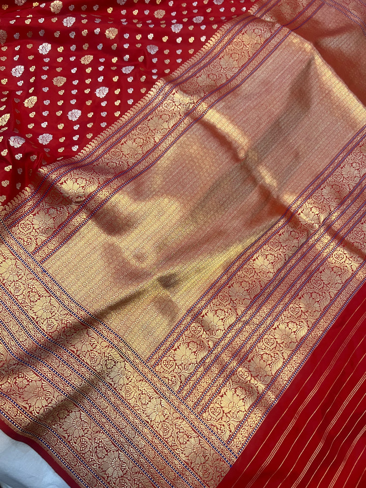 Deep Red Pure Banarasi Handloom Katan Silk Saree