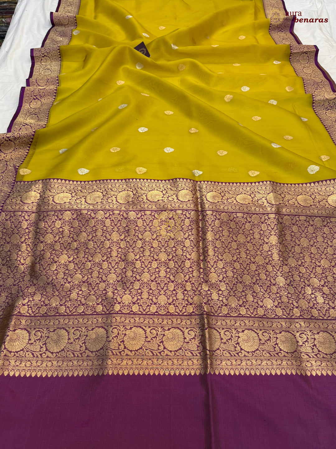 Neon Banarasi Handloom Kora Silk Saree