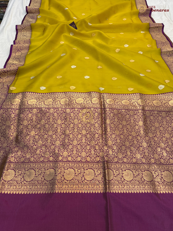 Neon Banarasi Handloom Kora Silk Saree
