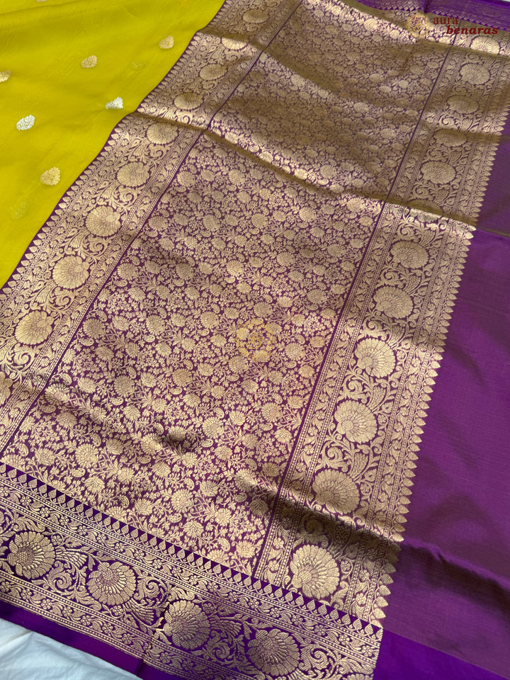 Neon Banarasi Handloom Kora Silk Saree