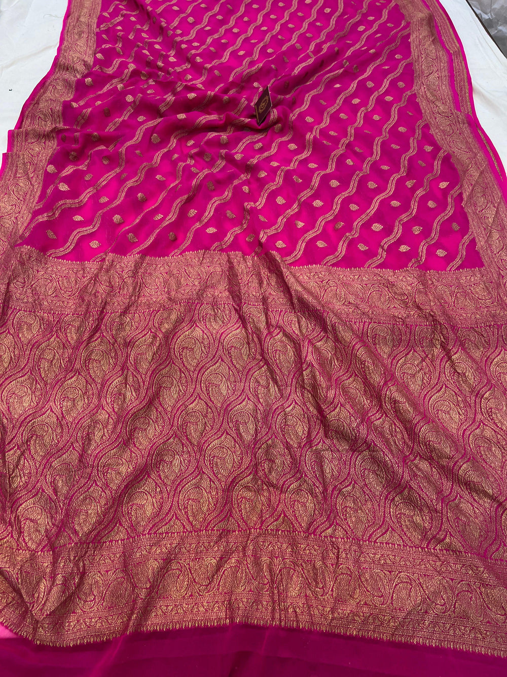 Rani Pink Pure Banarasi Khaddi Georgette Saree - Aura Benaras