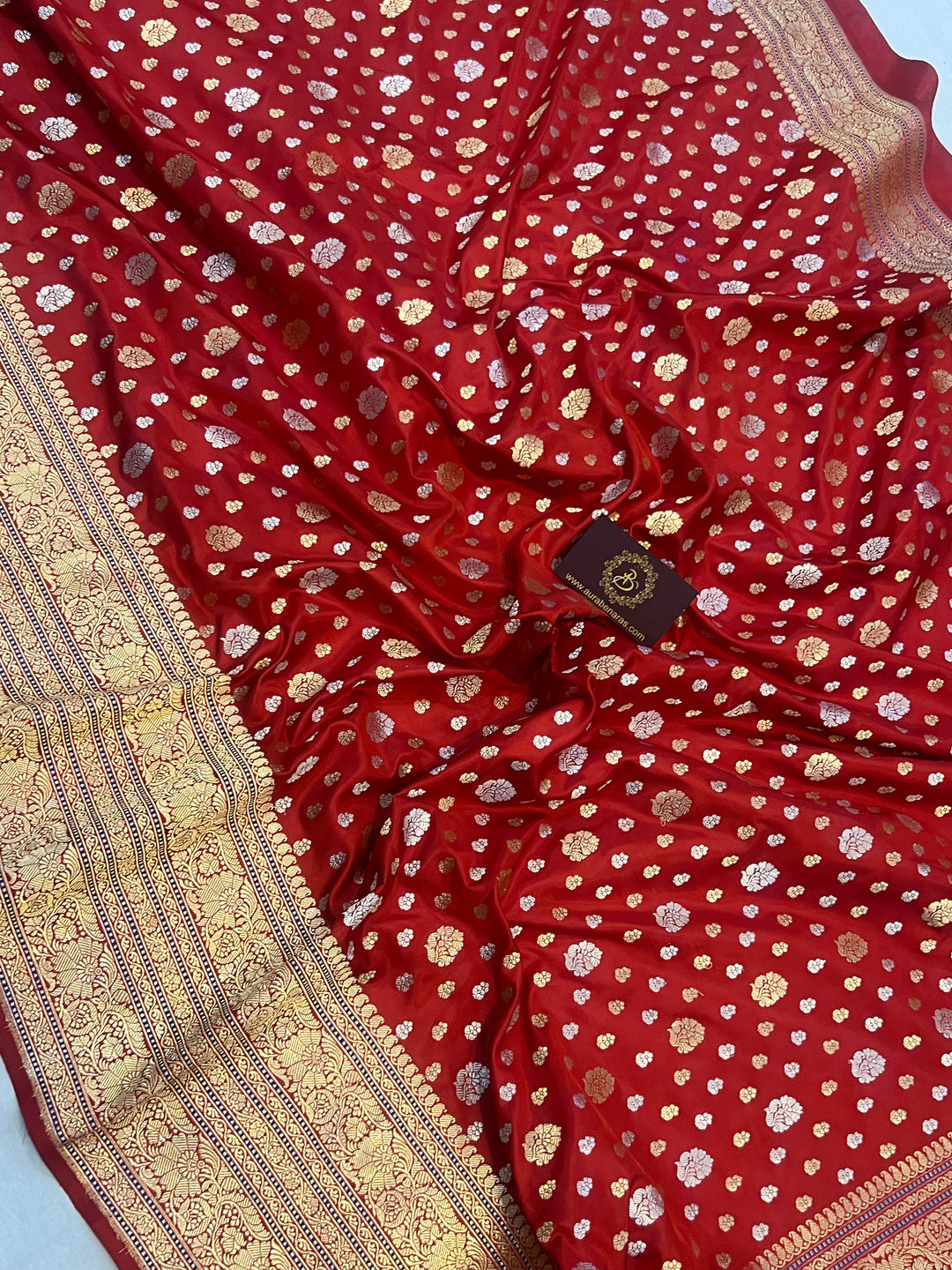 Deep Red Pure Banarasi Handloom Katan Silk Saree