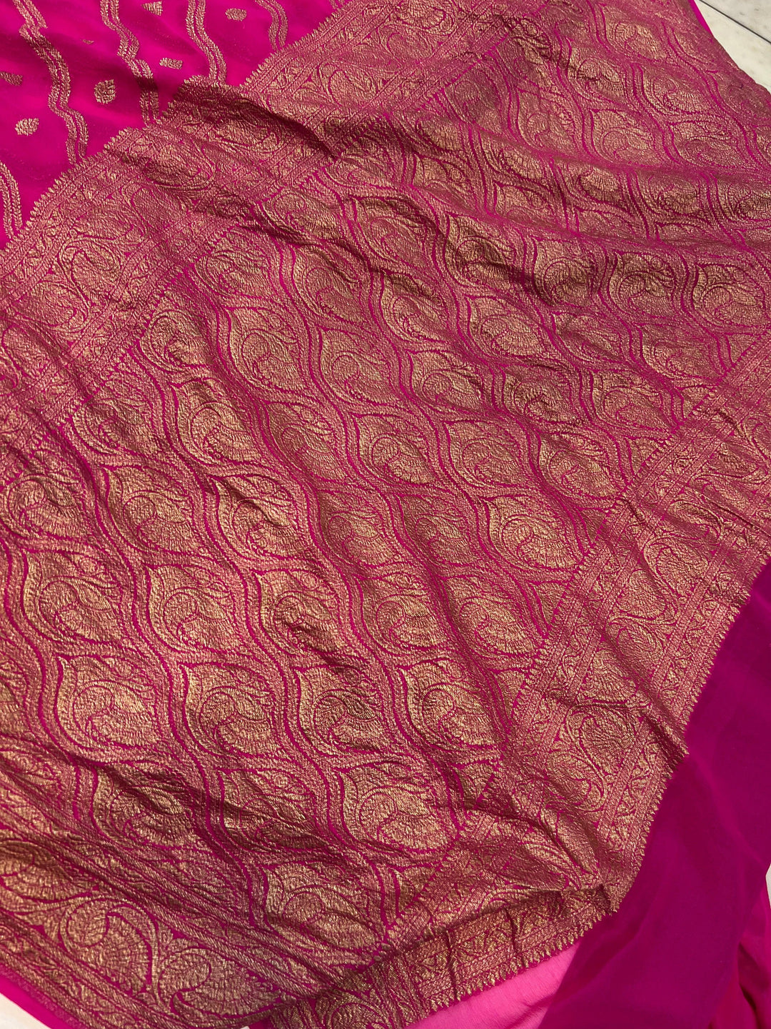 Rani Pink Pure Banarasi Khaddi Georgette Saree - Aura Benaras