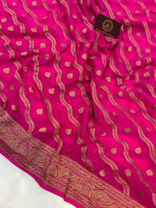 Rani Pink Pure Banarasi Khaddi Georgette Saree - Aura Benaras