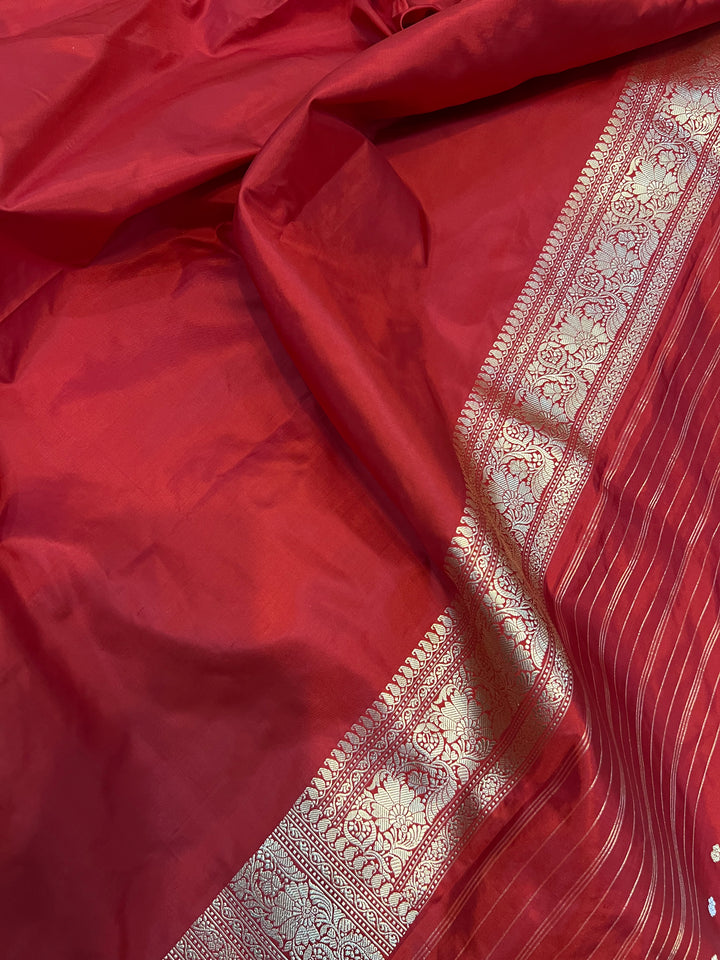 Deep Red Pure Banarasi Handloom Katan Silk Saree
