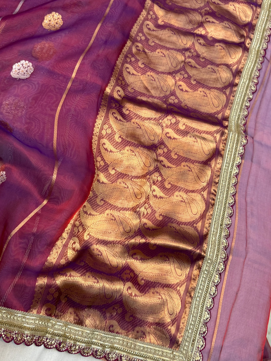 Wine Pure Banarasi Handloom Tissue Silk Saree