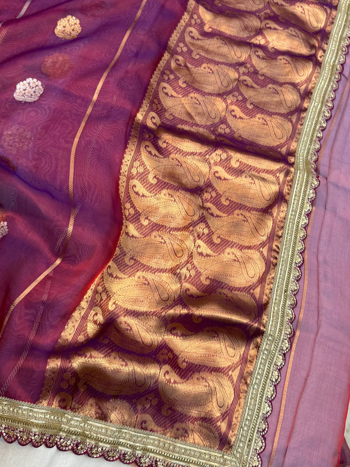 Wine Pure Banarasi Handloom Tissue Silk Saree