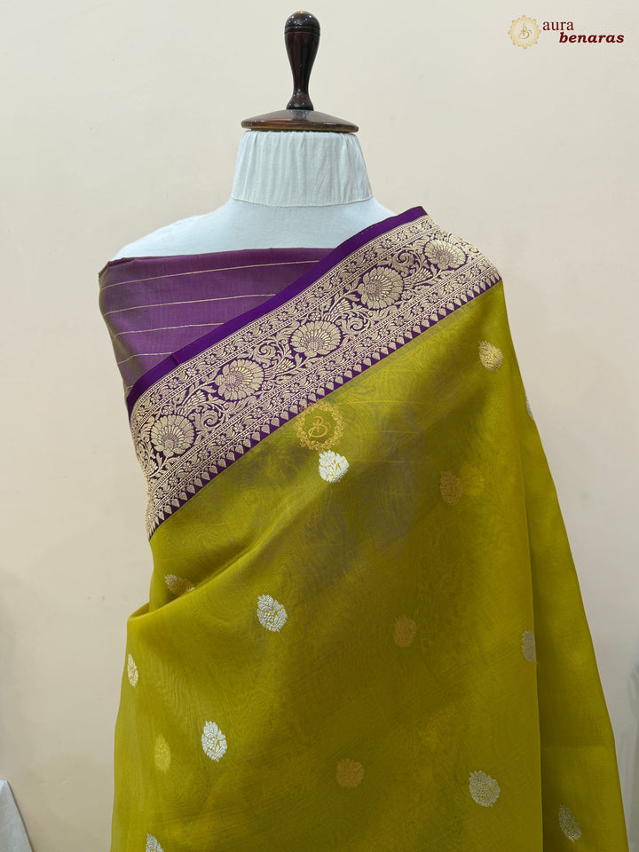 Neon Banarasi Handloom Kora Silk Saree