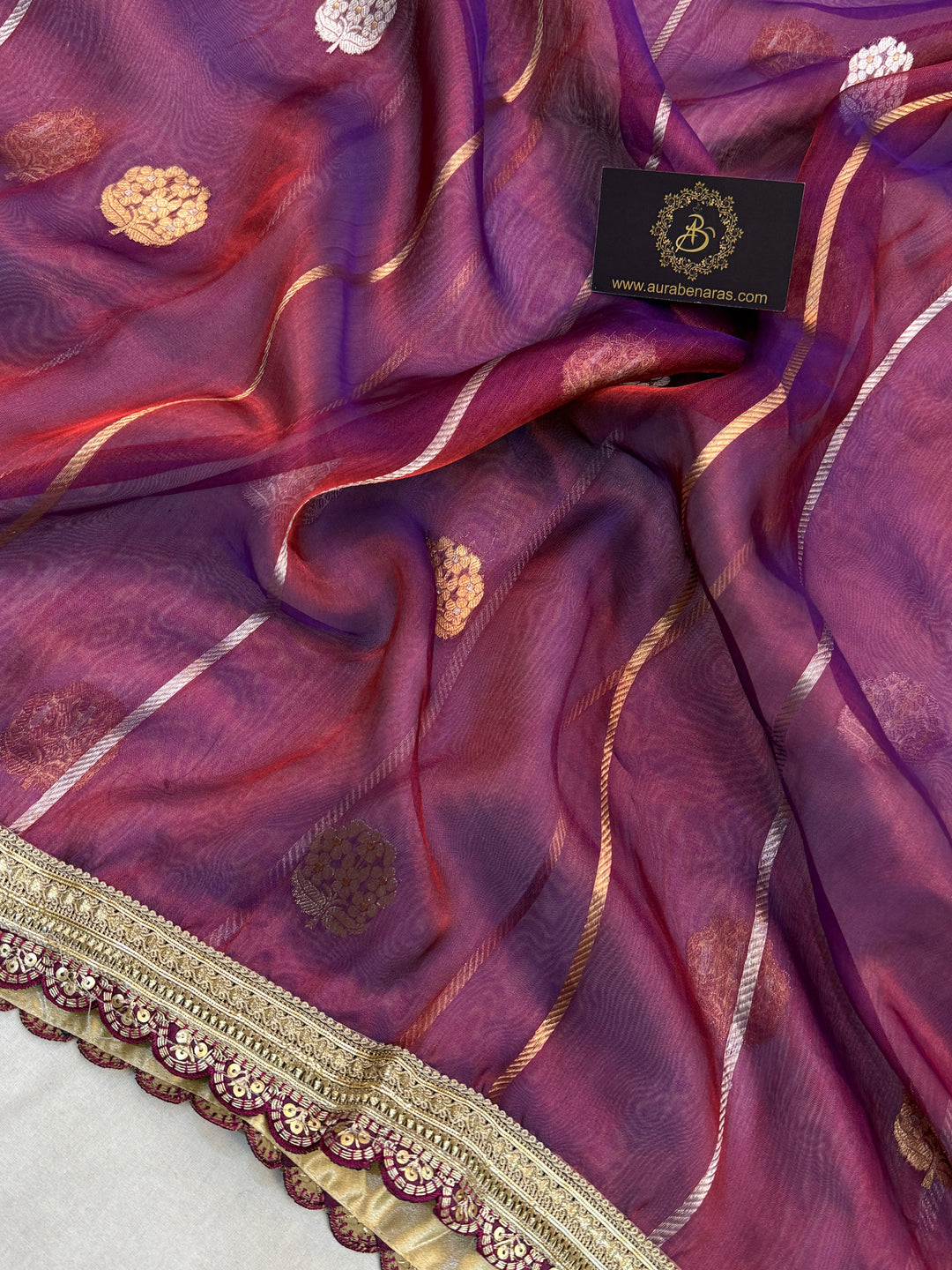 Wine Pure Banarasi Handloom Tissue Silk Saree