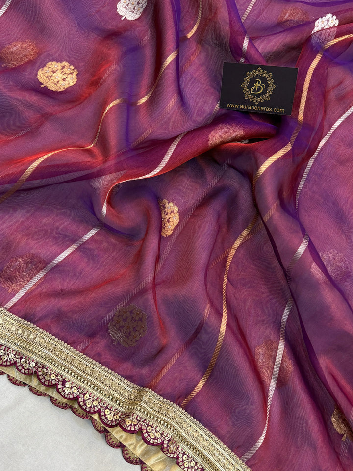 Wine Pure Banarasi Handloom Tissue Silk Saree