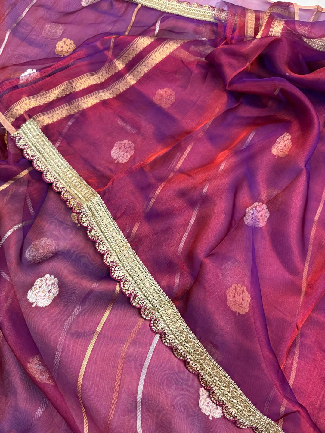 Wine Pure Banarasi Handloom Tissue Silk Saree