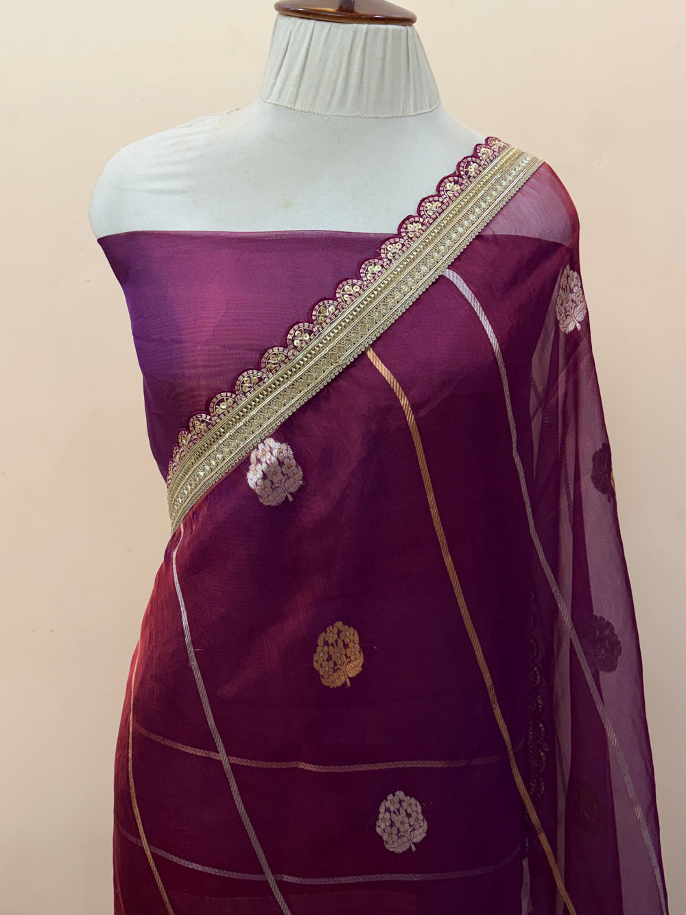 Wine Pure Banarasi Handloom Tissue Silk Saree