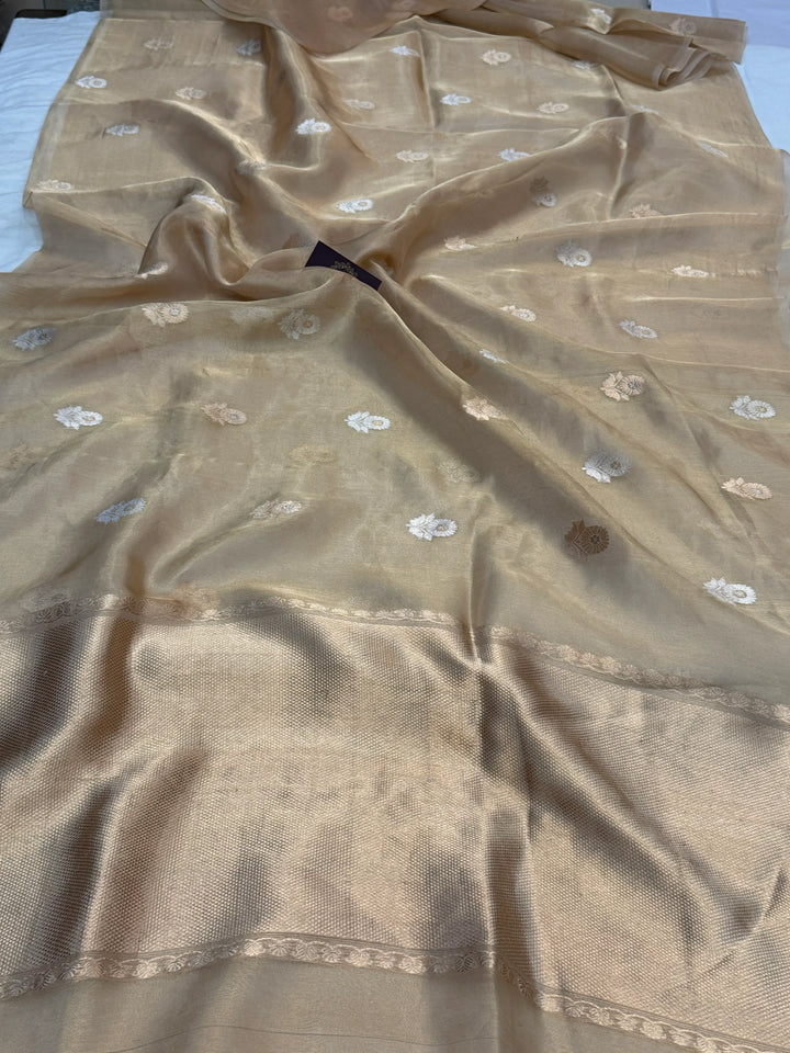 Cream Pure Tissue Silk Handloom Banarasi Saree