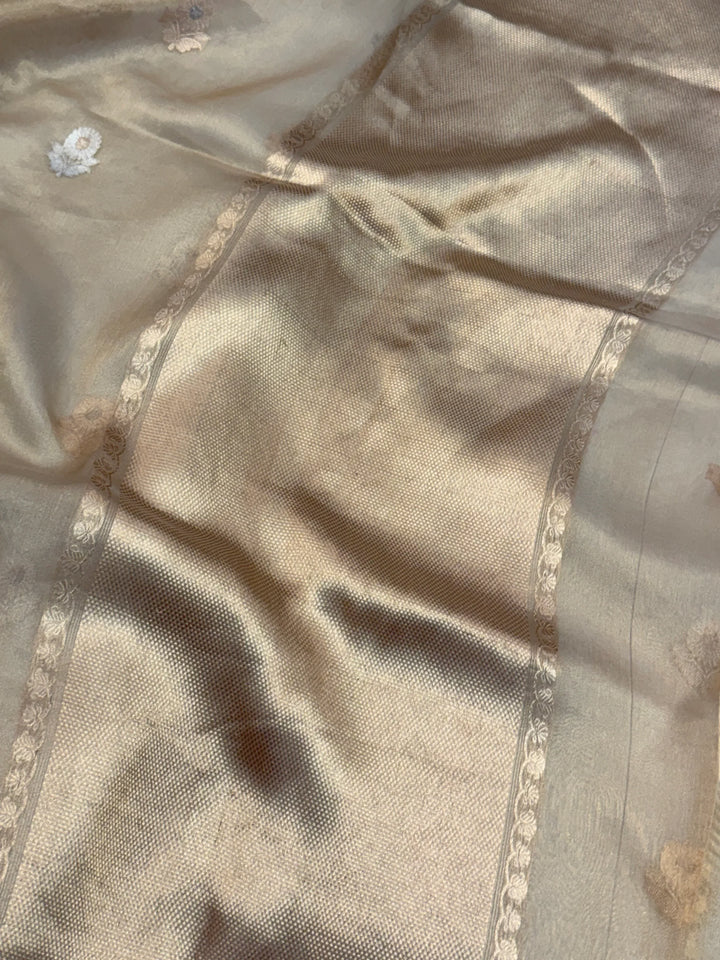 Cream Pure Tissue Silk Handloom Banarasi Saree