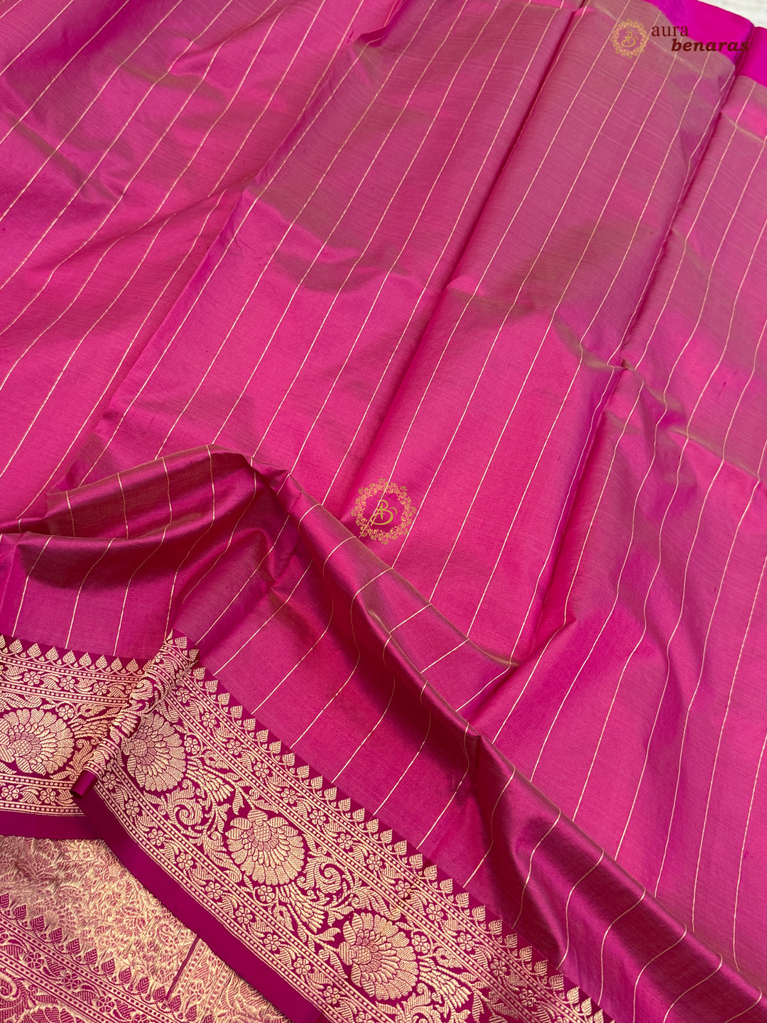 Peach Banarasi Handloom Kora Silk Saree