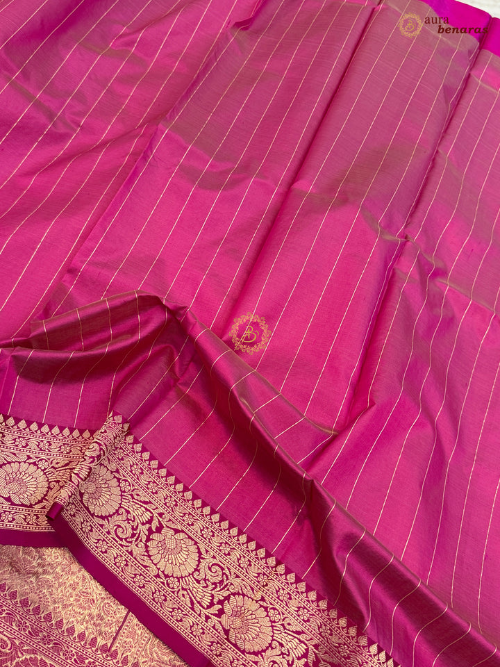 Peach Banarasi Handloom Kora Silk Saree