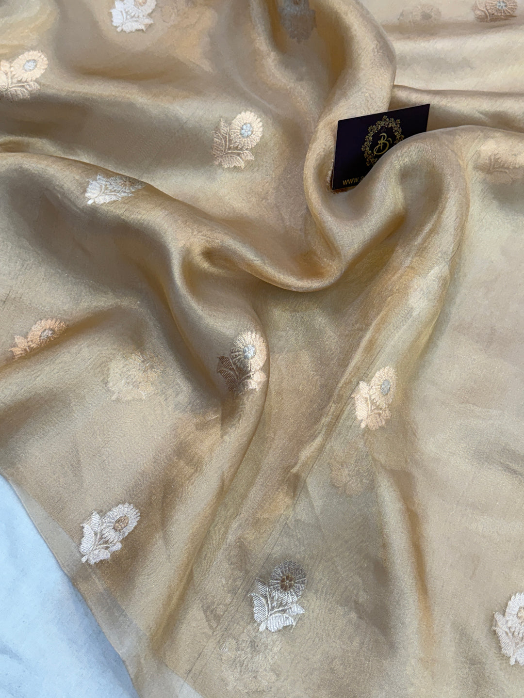 Cream Pure Tissue Silk Handloom Banarasi Saree