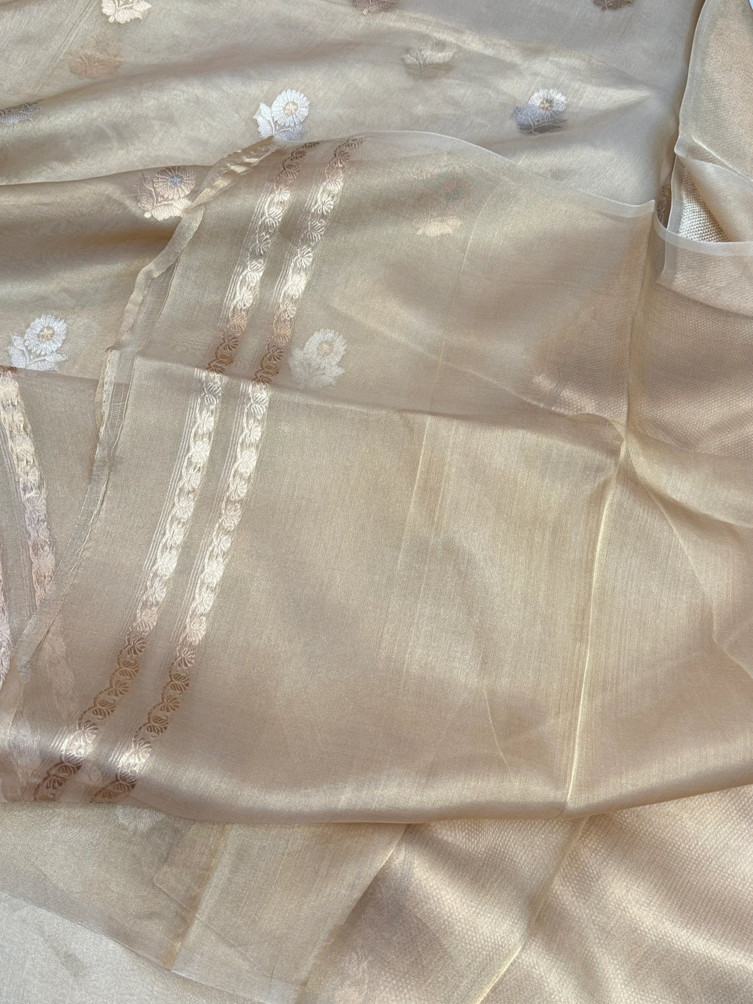 Cream Pure Tissue Silk Handloom Banarasi Saree
