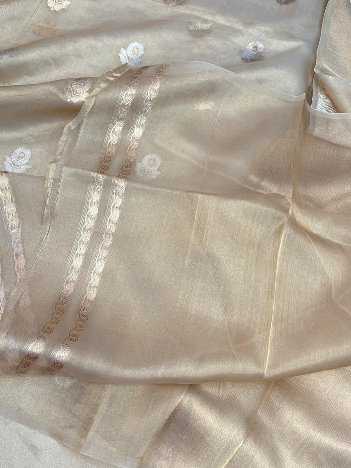 Cream Pure Tissue Silk Handloom Banarasi Saree