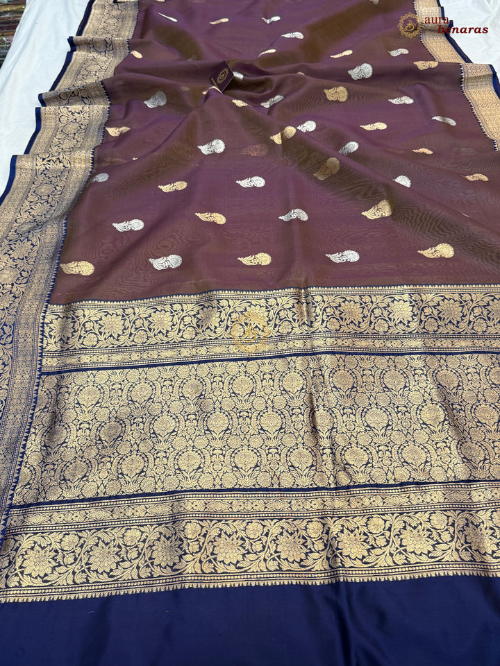 Brown Banarasi Handloom Kora Silk Saree
