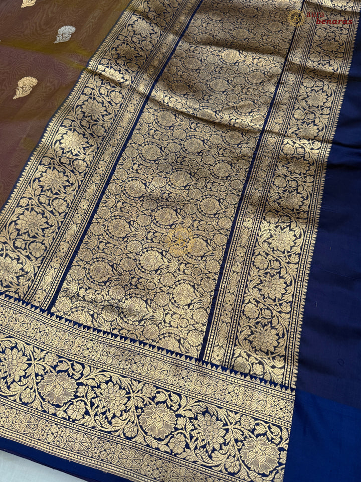 Brown Banarasi Handloom Kora Silk Saree
