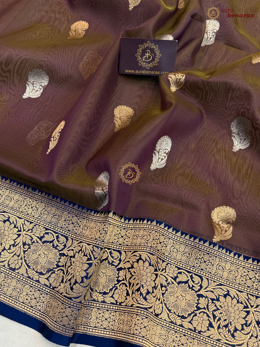 Brown Banarasi Handloom Kora Silk Saree