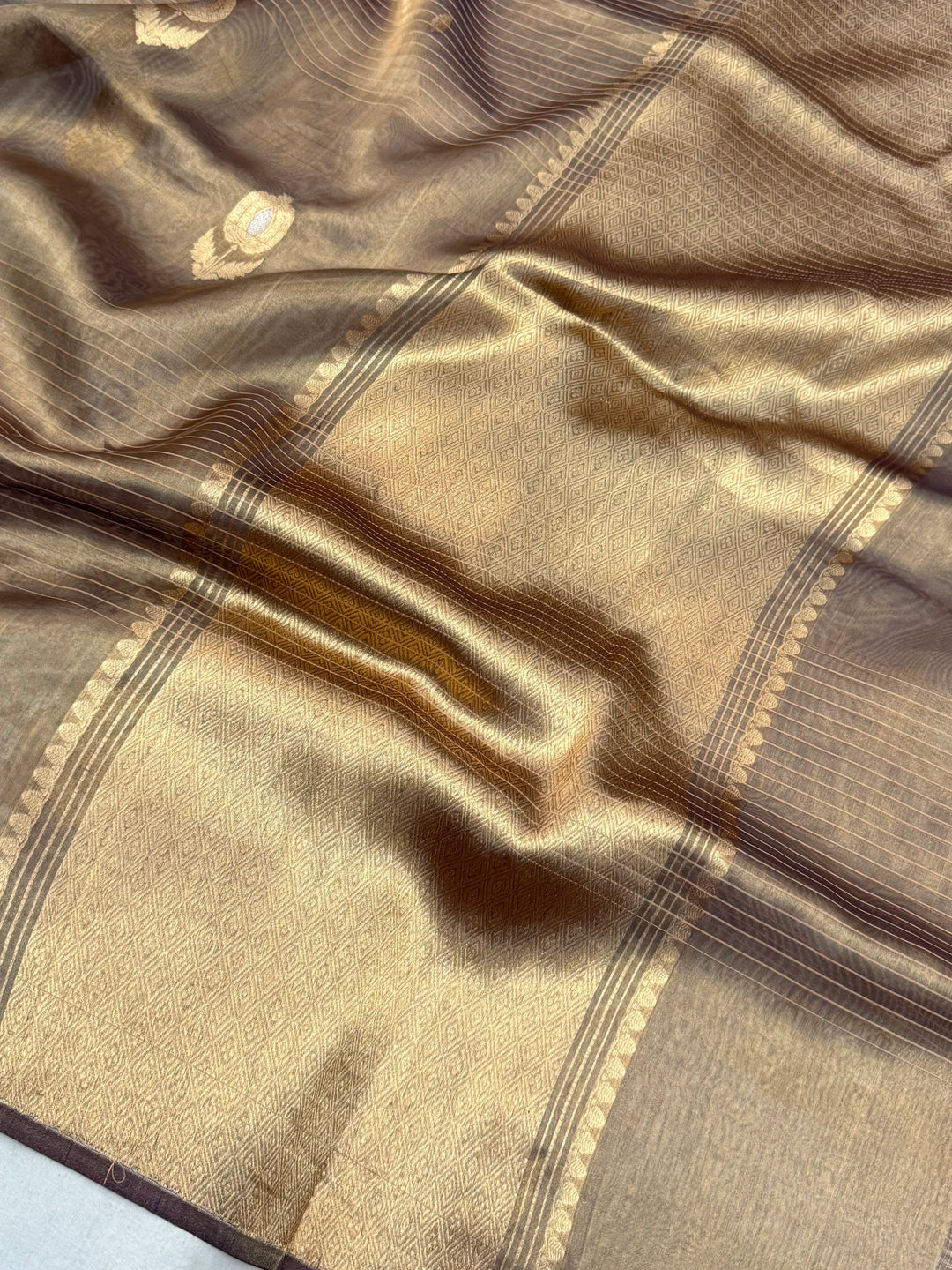 Brown Pure Tissue Silk Handloom Banarasi Saree